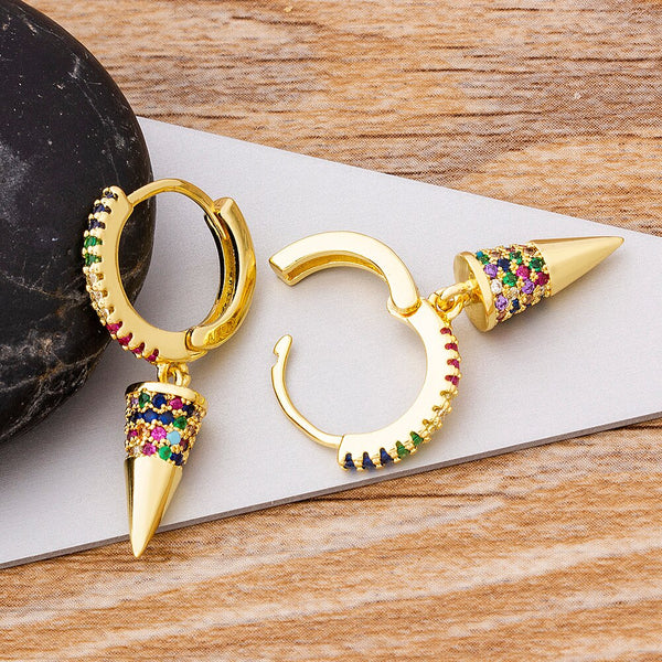 Nuevos pendientes de lujo con forma de bala de circonita de cobre de colores para mujer