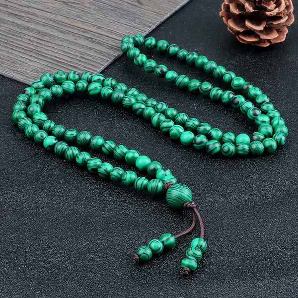 Collar con colgante de piedra verde para mujer con oración 108Mala