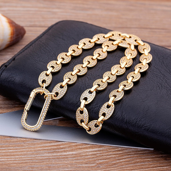 Collar de lujo estilo hip hop con forma de nariz de cerdo, cadena de eslabones a elegir en 4 tamaños