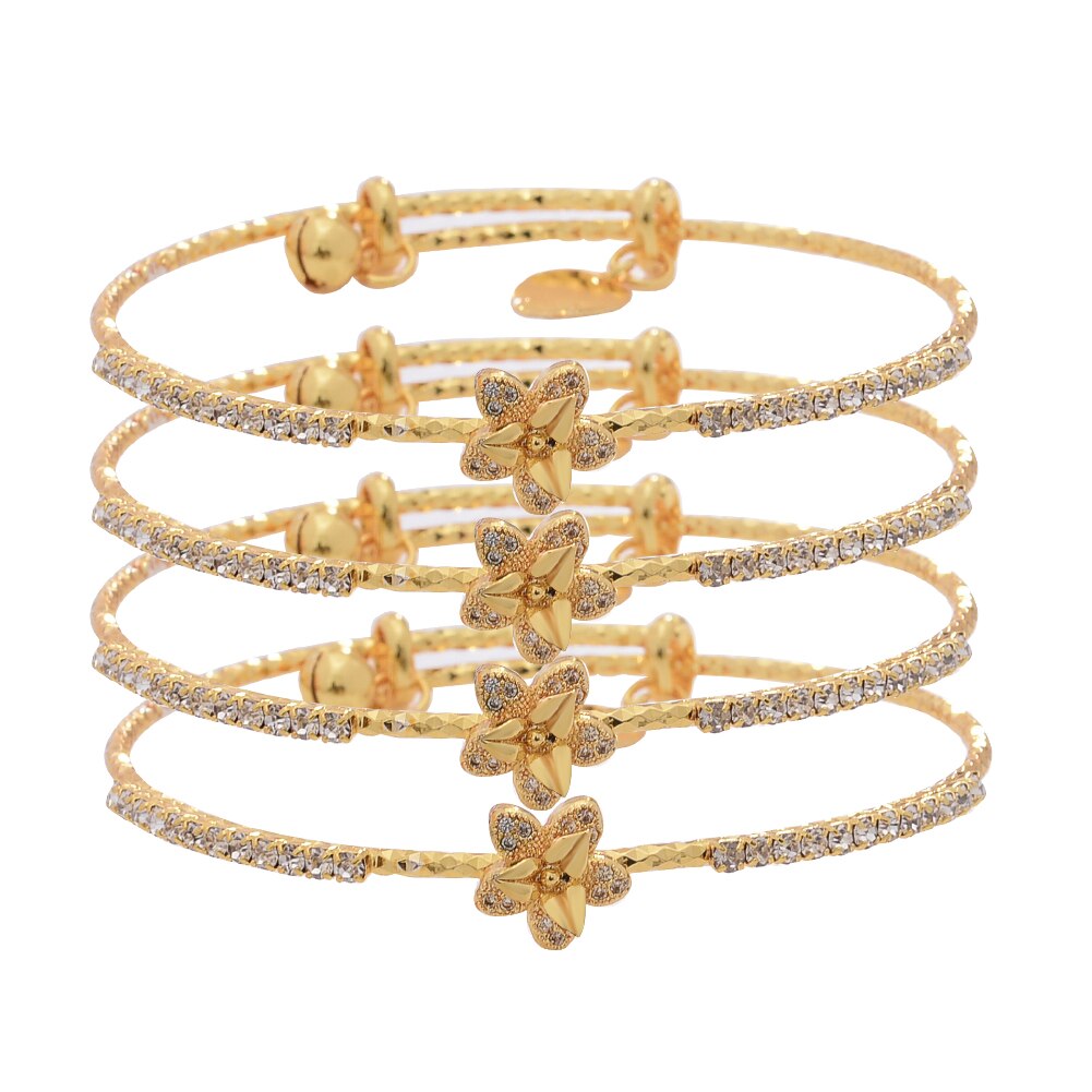 24K Dubai Gold Bangles Bracelet Women Girls France Rhinestone Bracelets