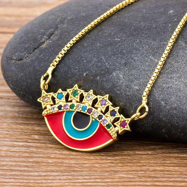 Collar con colgante de circonita y cobre con ojo malvado bohemio para mujer, nuevo diseño