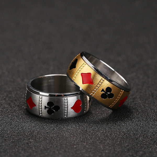 Anillo giratorio de acero inoxidable para naipes, ansiedad, póker, para hombres y mujeres