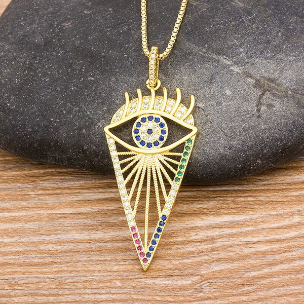 Collar con colgante de ojo turco de la suerte con circonita de cobre y cadena de eslabones para mujer