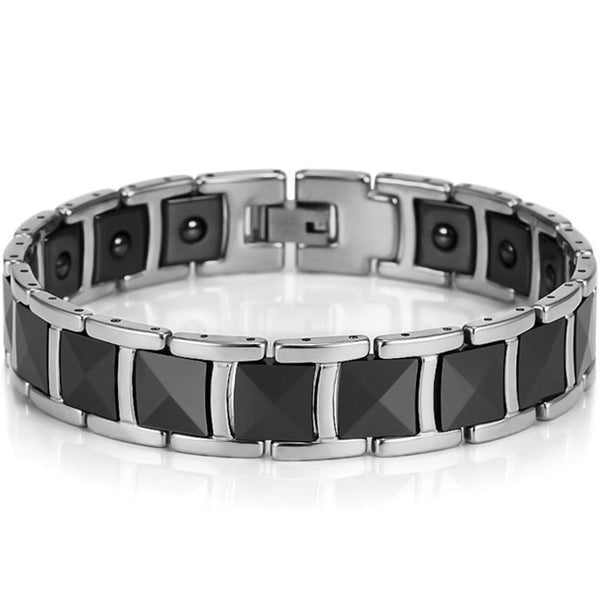 Pulsera de terapia magnética de acero inoxidable y cerámica para hombres