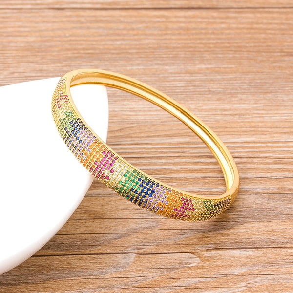 New Design Luxury 12 Styles Colorful Bangle Copper Zircon Cuff Bracelets For Women