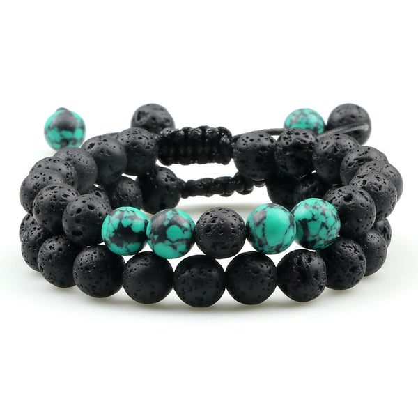 2Pcs Adjustable Braided Natural Stone Beads Bracelets Bangles For Couples Women Men