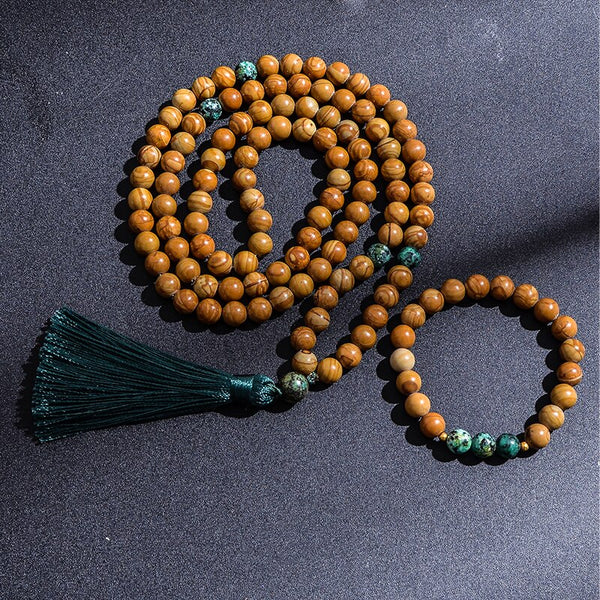 8mm Yellow Wood Jasper  Stone African Turquoise Beaded Necklace