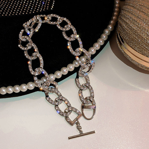 Link Chain Rhinestone Choker Necklaces for Women