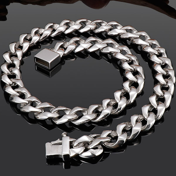 Collar de cadena de eslabones de acero inoxidable macizo de hip hop para hombre, accesorios de joyería de 14/16 mm.