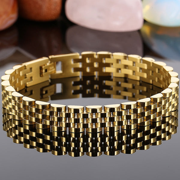 Pulsera de acero inoxidable para hombre y mujer, de 10 mm de ancho y cadena de eslabones ajustable.