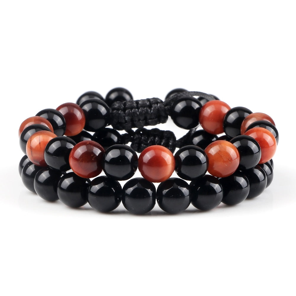 Hot 2pcs/set Men Beaded Bracelets Tiger Eye Lava Natural Stone Onyx Beaded Couple Distance Bracelets