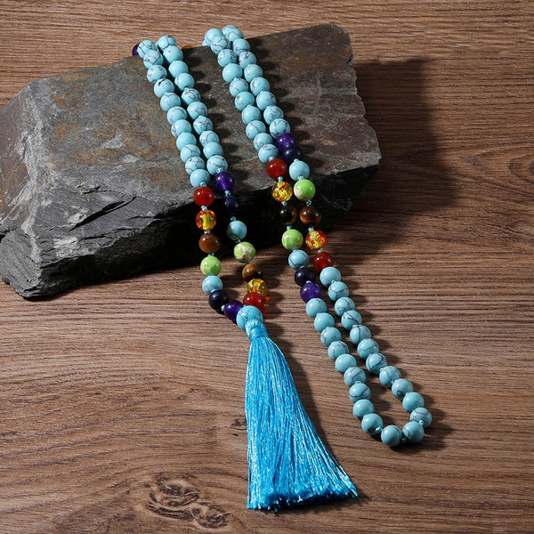 Collar de 108 cuentas anudado a mano, japa mala, meditación, yoga, oración, joyería