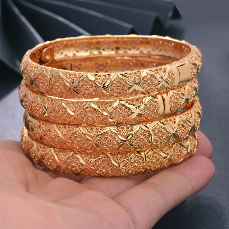 Trendy 4pcs/lot Gold Color Bangles For Women/Girl Luxury Curved  bracelet