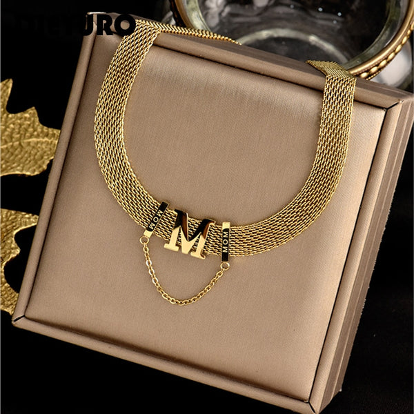 316L Stainless Steel New M Letter Short Necklace