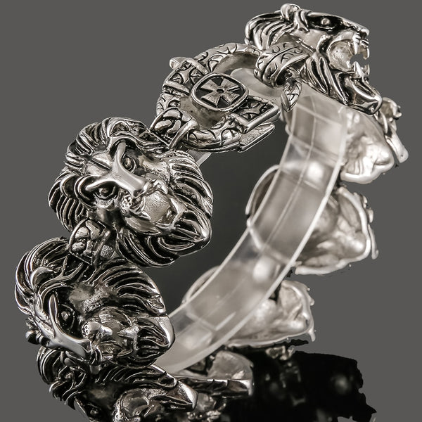 Pulsera de cadena con cabeza de león para hombre, de acero inoxidable, con dijes.