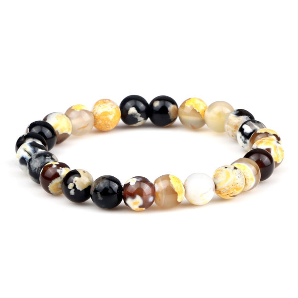 Men Energy Beaded Bracelet 8mm Natural Tiger Eye Stone Lava Rock Agates Stretch Bracelets