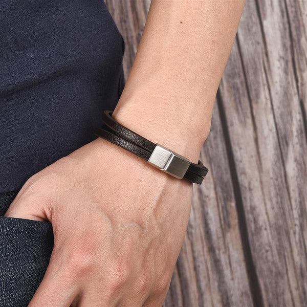 Pulsera punk multicapa de cuero para hombre