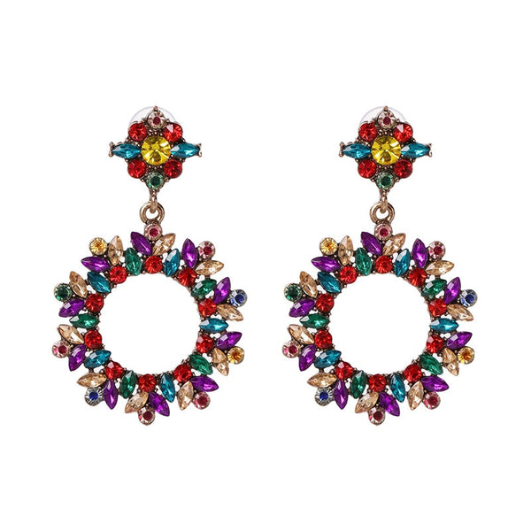 New Brand Multicolored Rhinestone Stud Earrings Fashion Bohemia Wedding Statement Earrings