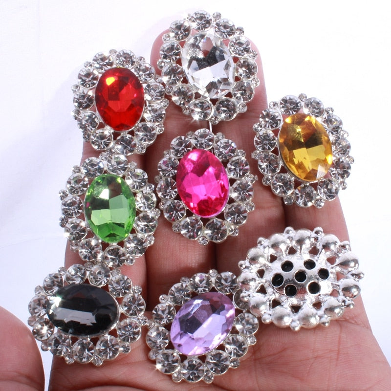 120PCS 25mm*31mm High Quality Silver Rhinestone Buttons For Wedding Decoration