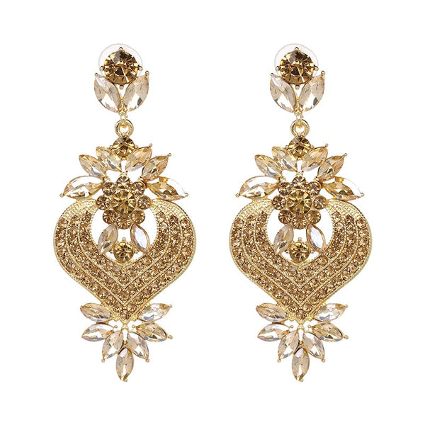Vintage Rhinestone Crystal Drop Earrings Trendy Alloy Long Dangle Earrings