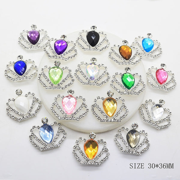 Juego de 10 botones de diamantes de imitación de corona imperial de 30 mm x 36 mm