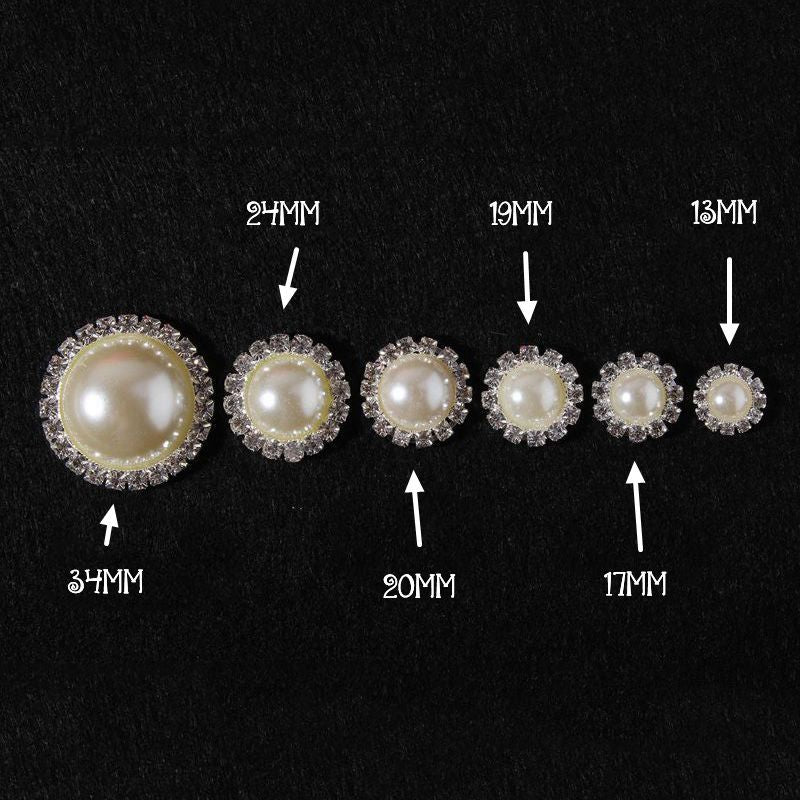 (200pcs/lot)6 Size Lovely Handmade Metal Rhinestone Pearl Button