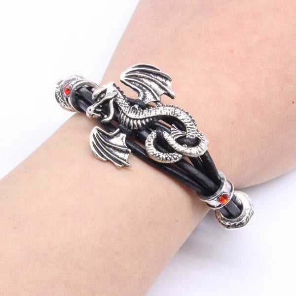 Pulsera clásica de cuero con diseño de dragón para hombre, pulseras vintage ajustables