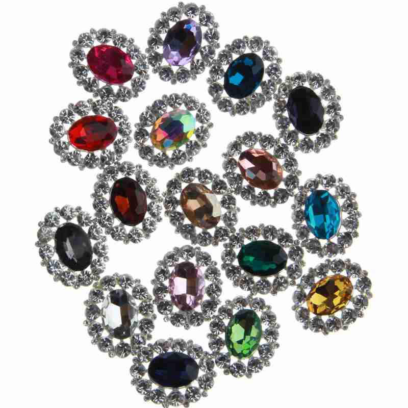 200PCS 25mm*31mm Sparking Silver Plated Metal Alloy Rhinestone Buttonst