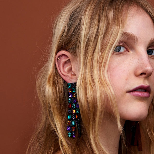 Nuevos pendientes navideños con diamantes de imitación y borlas de cristal coloridas para mujer