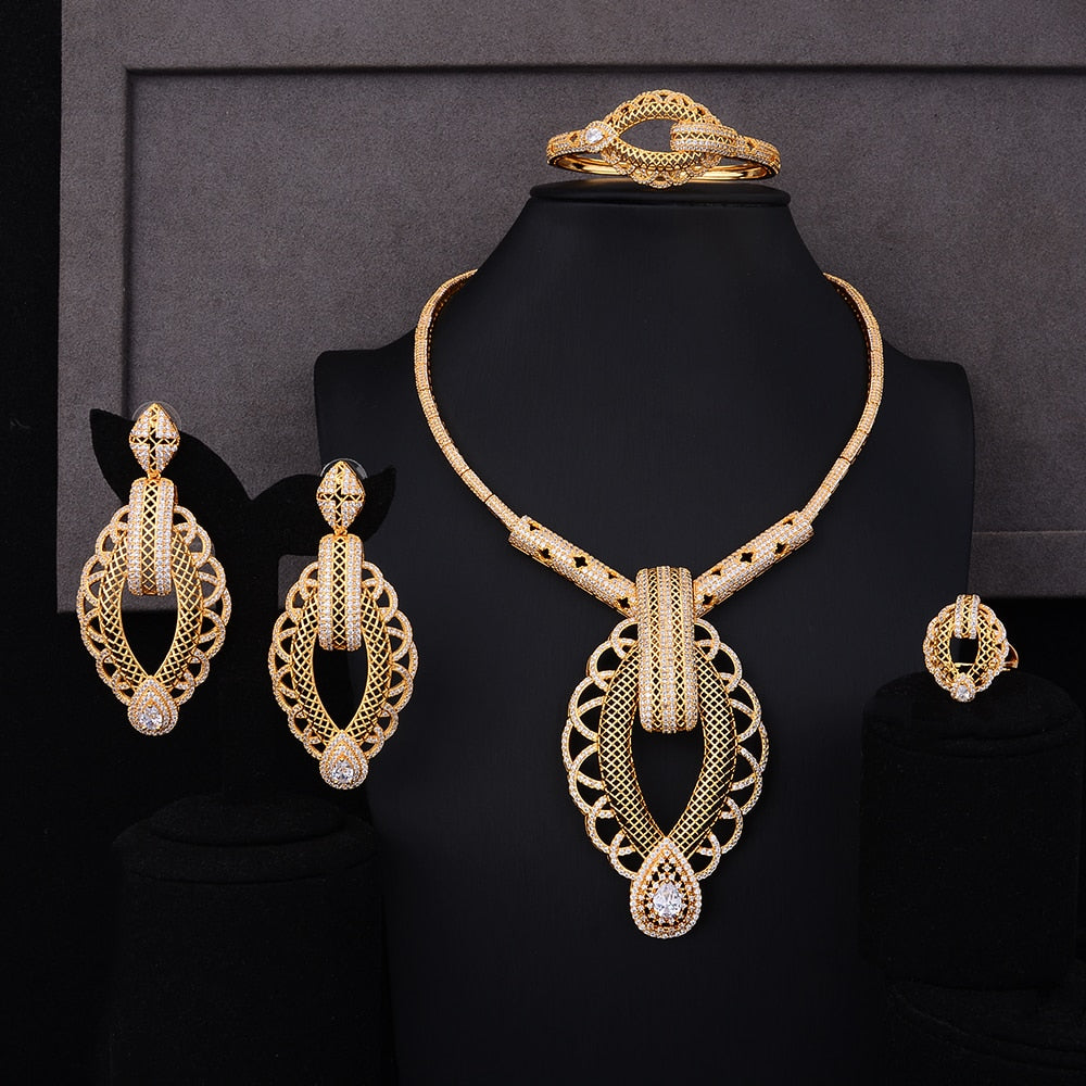 Luxury Party Square 4PCS Nigerian Jewelry Set For Women