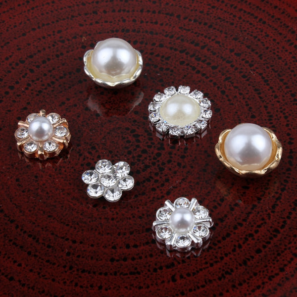Lote de 10 mini botones redondos de metal con diamantes de imitación hechos a mano vintage.
