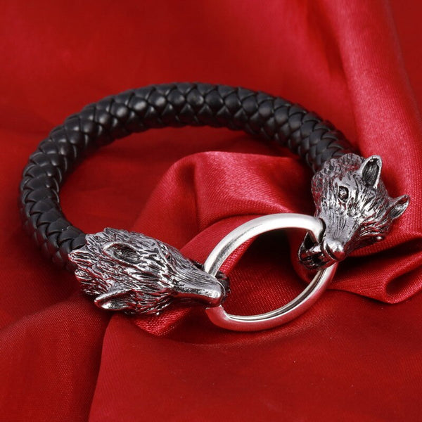 Men Stainless Steel Leather Bracelets Men Jewelry Male Wolf Head Charms Bracelets Bangles
