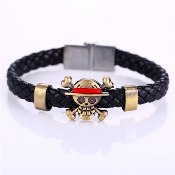 Pulseras de aleación de Luffy de animación caliente Pulsera de cuero tejido de One Piece