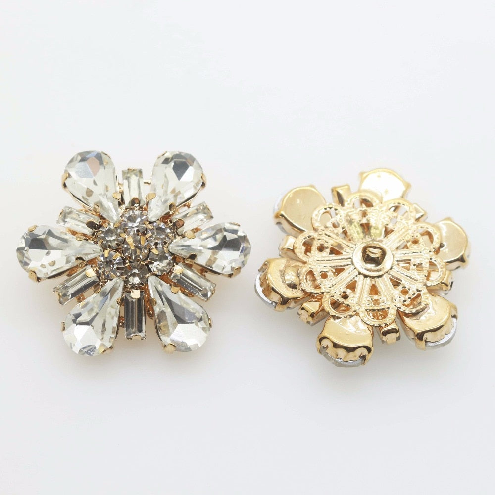 Fashion 2pcs/Lot 35mm Full Rhinestones Flower Buttons Decor accessories