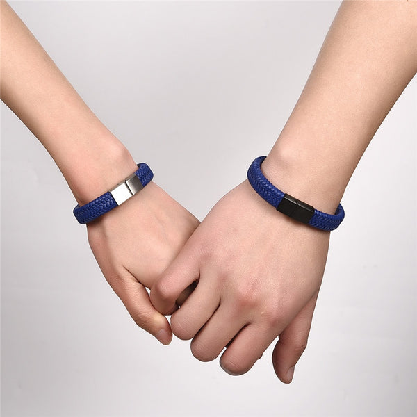 Pulsera de cuero trenzado negro/marrón para hombre estilo punk