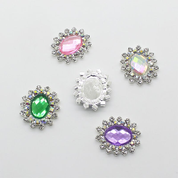 Lote de 10 botones de acrílico con diamantes de imitación de 20 x 25 mm para ropa.