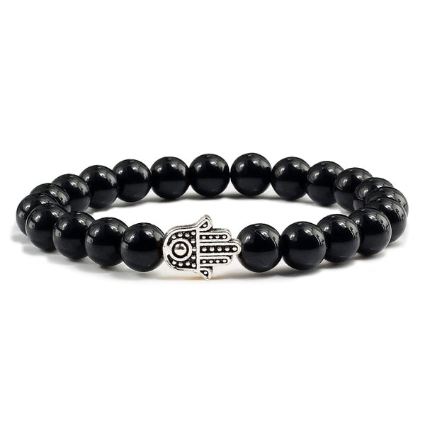Pulsera de lava volcánica con piedra natural para hombre, estilo bohemio, con cuentas negras mate.