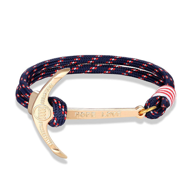 Pulsera de ancla negra de moda para hombre, pulsera de cuero con cadena de cuerda de supervivencia y dijes