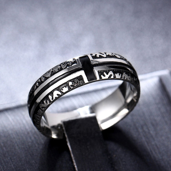 Anillo vintage de mantra budista sánscrito de acero inoxidable 316L