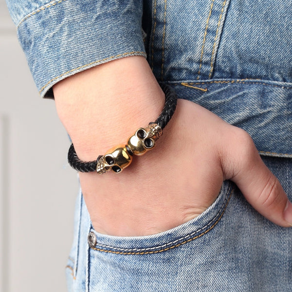 Fashion Genuine Leather Punk Skull Man bracelets