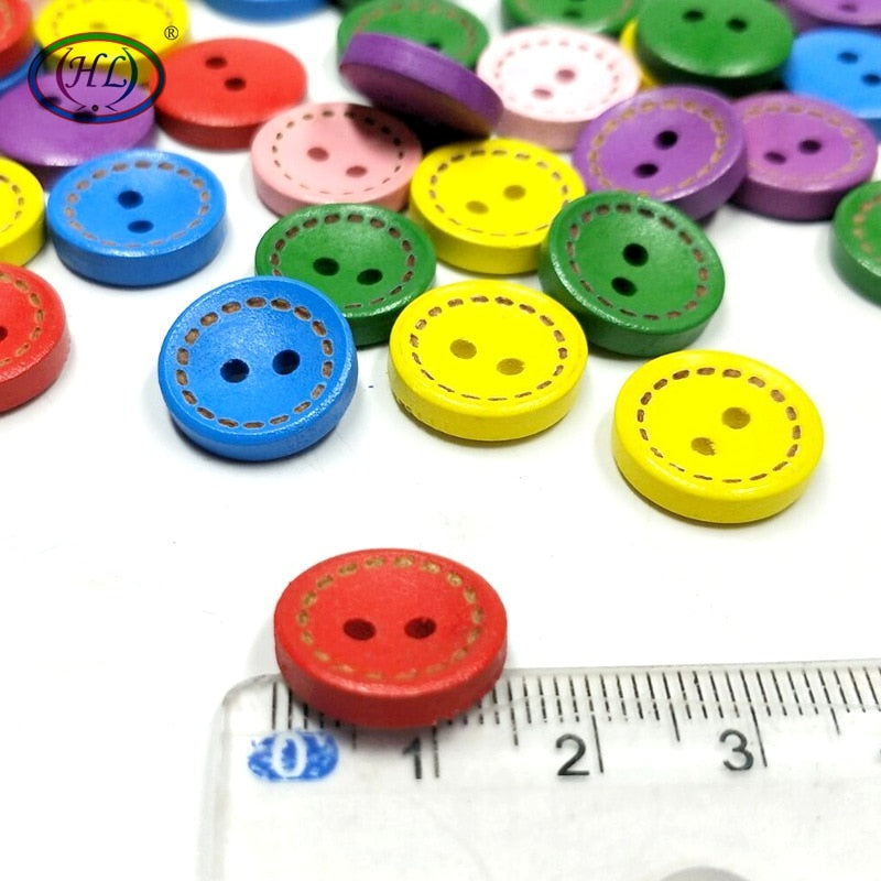 15mm 40pcs Mix Color 2 Holes Wood Buttons Apparel Sewing Accessories DIY