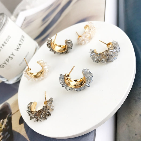 Pendientes de aro vintage de cristal colorido con círculos coreanos y japoneses