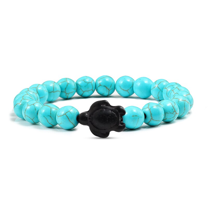 Fashion Summer Sea Turtle Beads Bracelets Charm Colorful Natural Stone Elastin Strand Bracelets