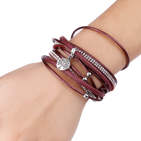Pulseras de cuero vintage con dije del Árbol de la Vida para mujer