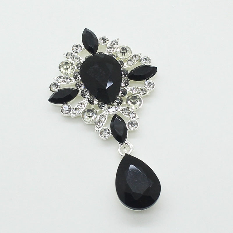 2pcs/lot New Flatback Brooch Buttons 38 x 65mm Alloy Glass crystal Diy Jewelry Accessories