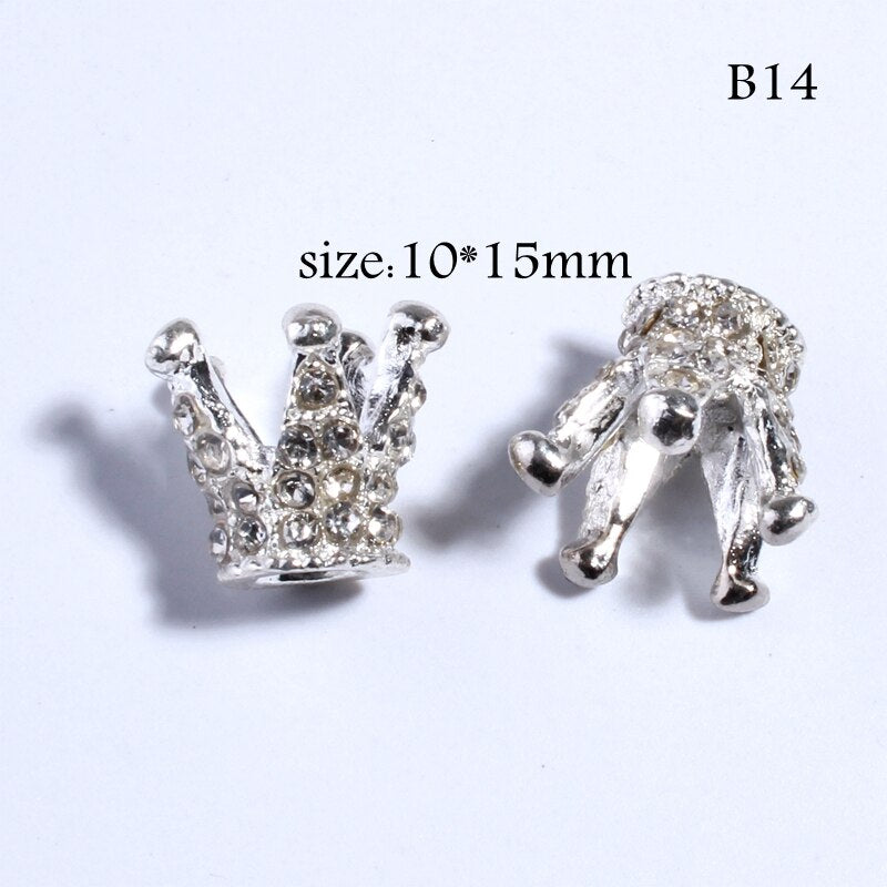 10PCS 10*15MM Vintage Silver Crystal For Shoes Rhinestone Crown Buttons