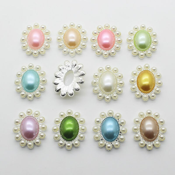 Metal Pearl Button 10Pcs/Lot Alloy Sewing Handwork Flatback Wedding Decor Silver Button