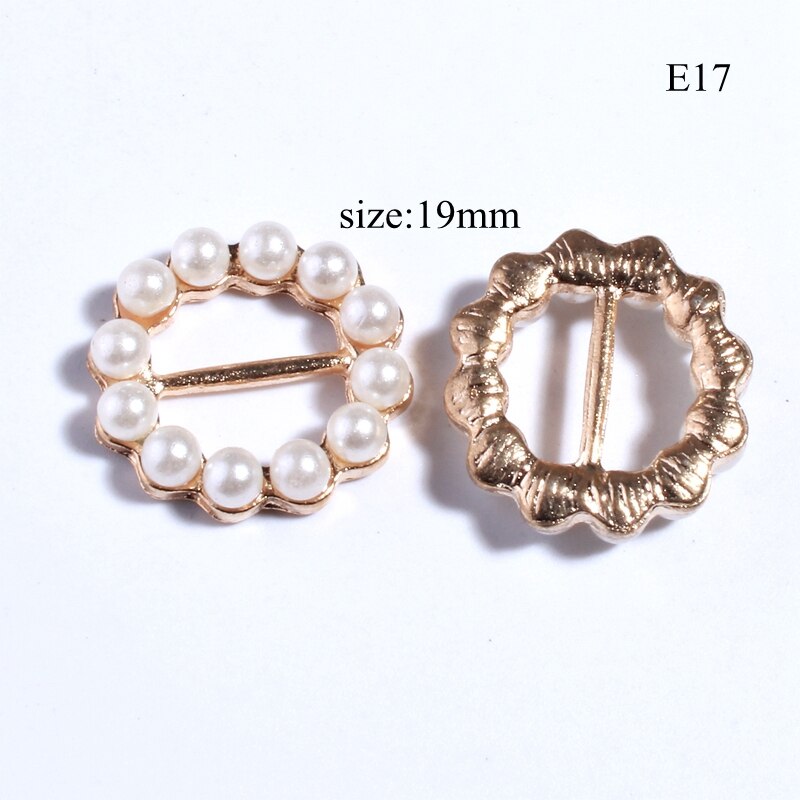 10Pcs 19MM New Gold Round Crystal Pearls Rhinestone Buckle For Invitation Ribbon Slider Buckles