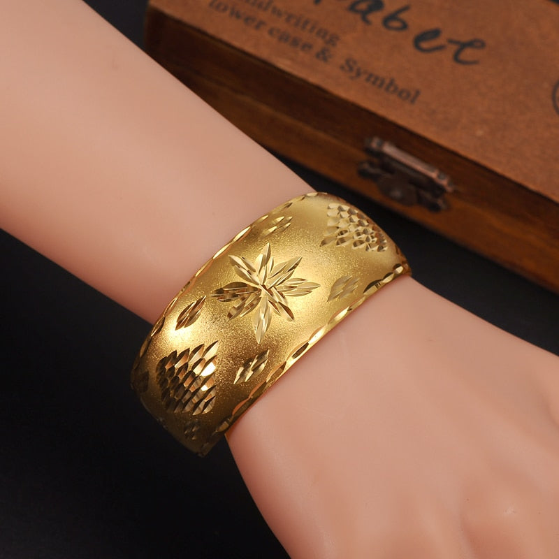 24k Big Wide Ethiopian Bangle Bracelet  Gold Cuff Bracelets