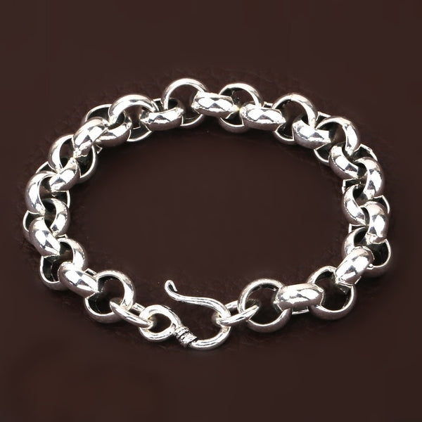 Pulsera de plata pura con hebilla redonda y círculo simple brillante